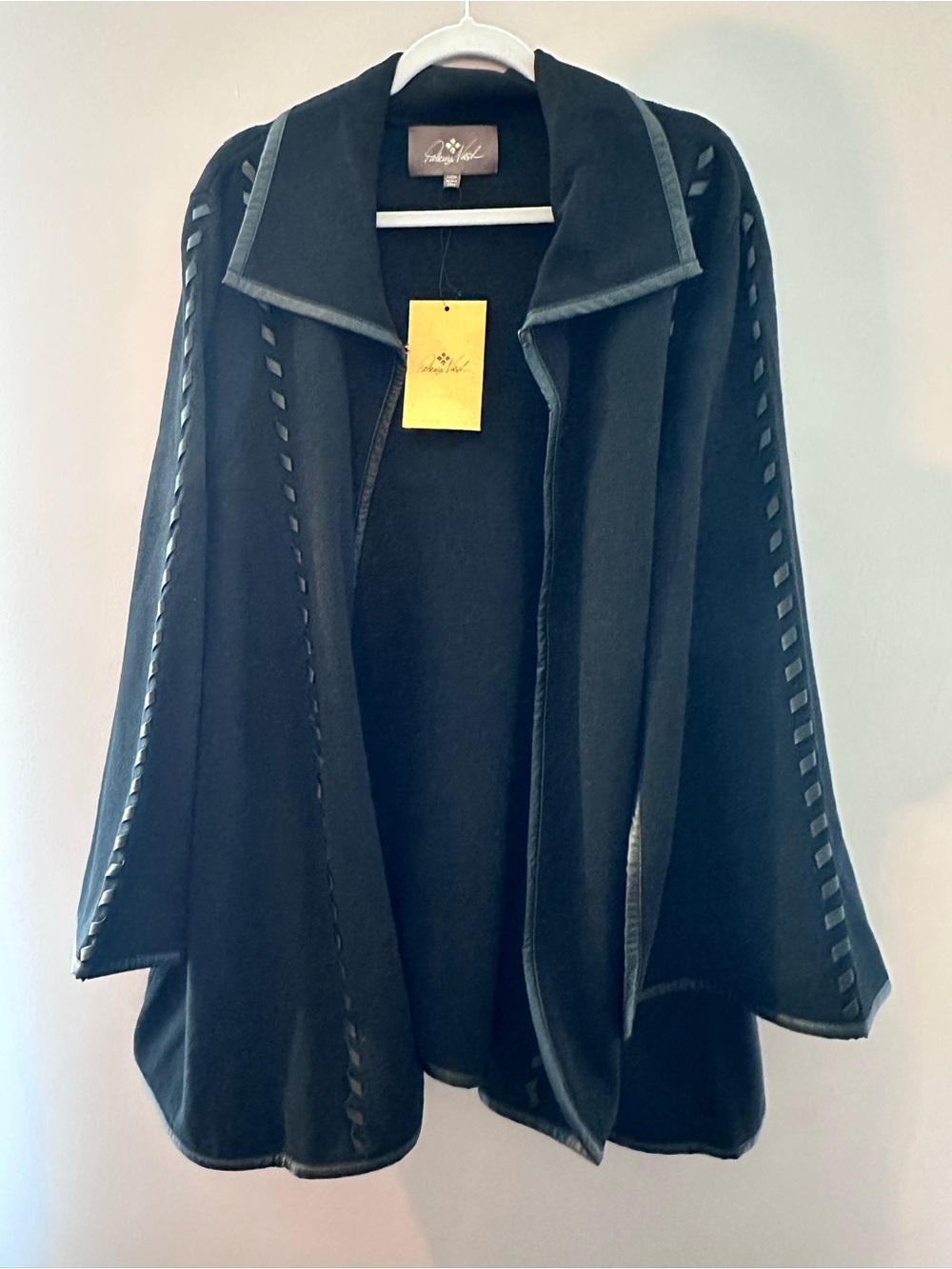Patricia Nash Black Open-Front Cape with Decorative Trim